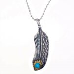 Original Mens Fashion Αλυσίδα Λαιμού Με Μενταγιόν Indian Feather Silver Μήκους 60cm Από Ατσάλι 316L