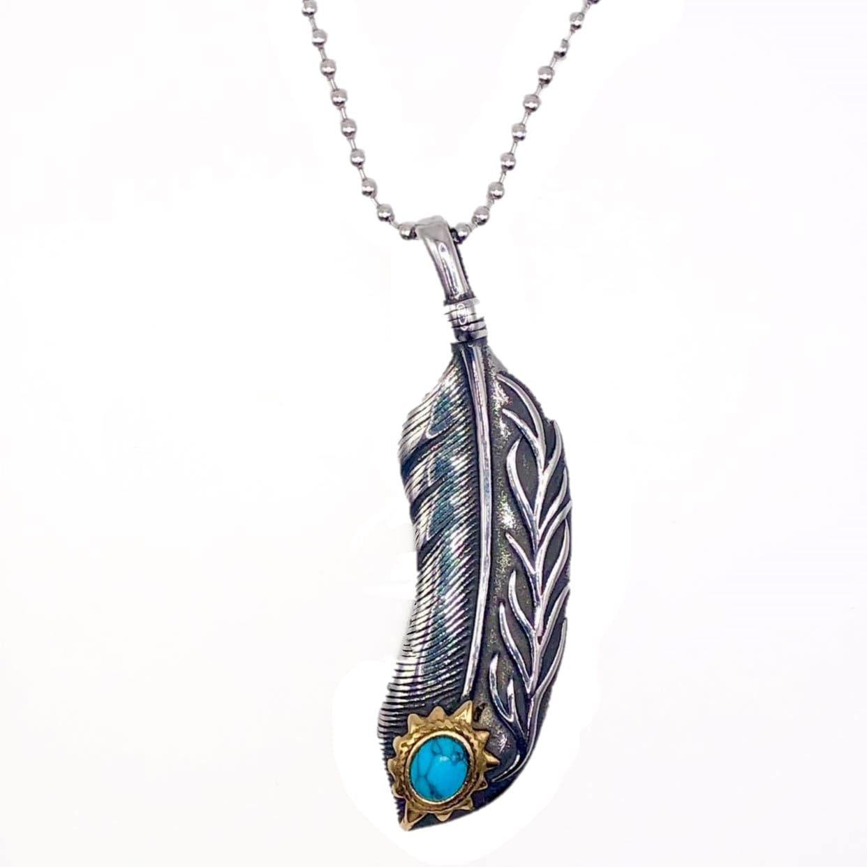 indian style Original Mens Fashion Αλυσίδα Λαιμού Με Μενταγιόν Indian Feather Silver Μήκους 60cm Από Ατσάλι 316L - Image 1