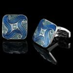 Ανδρικά Μανικετόκουμπα Original Men's Fashion Από Ατσάλι Σε Ασημί και Μπλε Tribal Windmill - Image 2