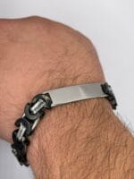 Original Mens Fashion Ανδρική Μεγάλη Ταυτότητα Χεριού Byzantine Silver & Black Από Ατσάλι 316L - Image 2