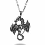 Original Mens Fashion Αλυσίδα Λαιμού Με Μενταγιόν Dragon Μήκους 70cm Silver & Black Από Ατσάλι 316L