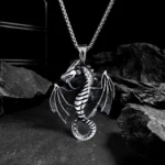 Original Mens Fashion Αλυσίδα Λαιμού Με Μενταγιόν Dragon Μήκους 70cm Silver & Black Από Ατσάλι 316L - Image 2
