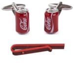 Set Ανδρικά Μανικετόκουμπα Original Mens Fashion και Clip Γραβάτας Από Ατσάλι Σε Κόκκινο Coca Cola