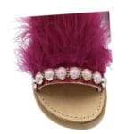 Pink Lady Χειροποίητα Παιδικά Σανδάλια Alkinoi Ταμπά Από Δέρμα Με Φτερά Μαραμπού και Πέρλες Σε Μπορντό - Image 3