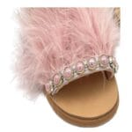 Pink Lady Χειροποίητα Παιδικά Σανδάλια Alkinoi Ταμπά Από Δέρμα Με Πέρλες και Φτερά Μαραμπού Σε Ροζ - Image 3