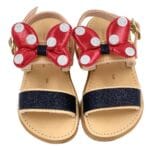 Pink Lady Χειροποίητα Παιδικά Σανδάλια Minnie Mouse Ταμπά Από Δέρμα Με Φιόγκο και Strass Σε Κόκκινο