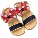Pink Lady Χειροποίητα Παιδικά Σανδάλια Minnie Mouse Ταμπά Από Δέρμα Με Φιόγκο και Strass Σε Κόκκινο - Image 2
