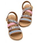 Pink Lady Χειροποίητα Παιδικά Σανδάλια Volvi Ταμπά Από Δέρμα Με Κορδέλα Σε Σιέλ