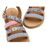 Pink Lady Χειροποίητα Παιδικά Σανδάλια Volvi Ταμπά Από Δέρμα Με Κορδέλα Σε Σιέλ - Image 3