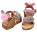 Pink Lady Χειροποίητα Παιδικά Σανδάλια Ταμπά Minnie Mouse Από Δέρμα Με Strass Σε Ροζ