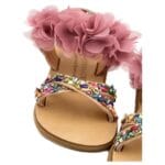 Pink Lady Χειροποίητα Παιδικά Σανδάλια Kallisto Ταμπά Από Δέρμα Με Πέτρες και Λουλούδια Σε Ροζ - Image 3
