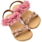 Pink Lady Χειροποίητα Παιδικά Σανδάλια Kallisto Ταμπά Από Δέρμα Με Strass και Λουλούδια Σε Ροζ - Image 2