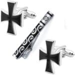 Set Ανδρικά Μανικετόκουμπα Original Mens Fashion και Clip Γραβάτας Από Ατσάλι Σε Ασημί και Μαύρο Σταυρός Knights Templar Black Cross