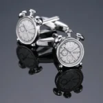 Set Ανδρικά Μανικετόκουμπα Original Men’s Fashion και Clip Γραβάτας Από Ατσάλι Σε Ασημί Ρολόι Alarm Clock - Image 2