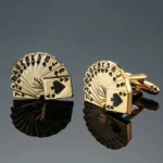 Set Ανδρικά Μανικετόκουμπα Original Men’s Fashion και Clip Γραβάτας Από Ατσάλι Σε Χρυσό Χαρτιά Silver Poker Cards - Image 2