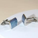 Set Ανδρικά Μανικετόκουμπα Original Men's Fashion Από Ατσάλι Σε Ασημί και Μπλε Blue Stripes - Image 2