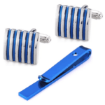 Set Ανδρικά Μανικετόκουμπα Original Men's Fashion Από Ατσάλι Σε Ασημί και Μπλε Blue Stripes