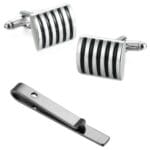 Set Ανδρικά Μανικετόκουμπα Original Men's Fashion Από Ατσάλι Σε Μαύρο Black Stripes