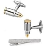 Set Luxury Ανδρικά Μανικετόκουμπα Original Men's Fashion και Clip Γραβάτας Από Ατσάλι Σε Ασημί Golden Bullets&AK-47