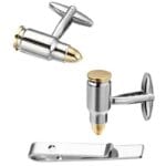 Set Plain Ανδρικά Μανικετόκουμπα Original Men's Fashion και Clip Γραβάτας Από Ατσάλι Σε Ασημί Golden Bullets&AK-47