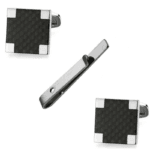 Set Ανδρικά Μανικετόκουμπα Original Men's Fashion Από Ατσάλι Σε Μαύρο Black Squares