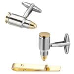 Set Plain Ανδρικά Μανικετόκουμπα Original Men's Fashion και Clip Γραβάτας Από Ατσάλι Σε Ασημί και Χρυσό Golden Bullets&AK-47