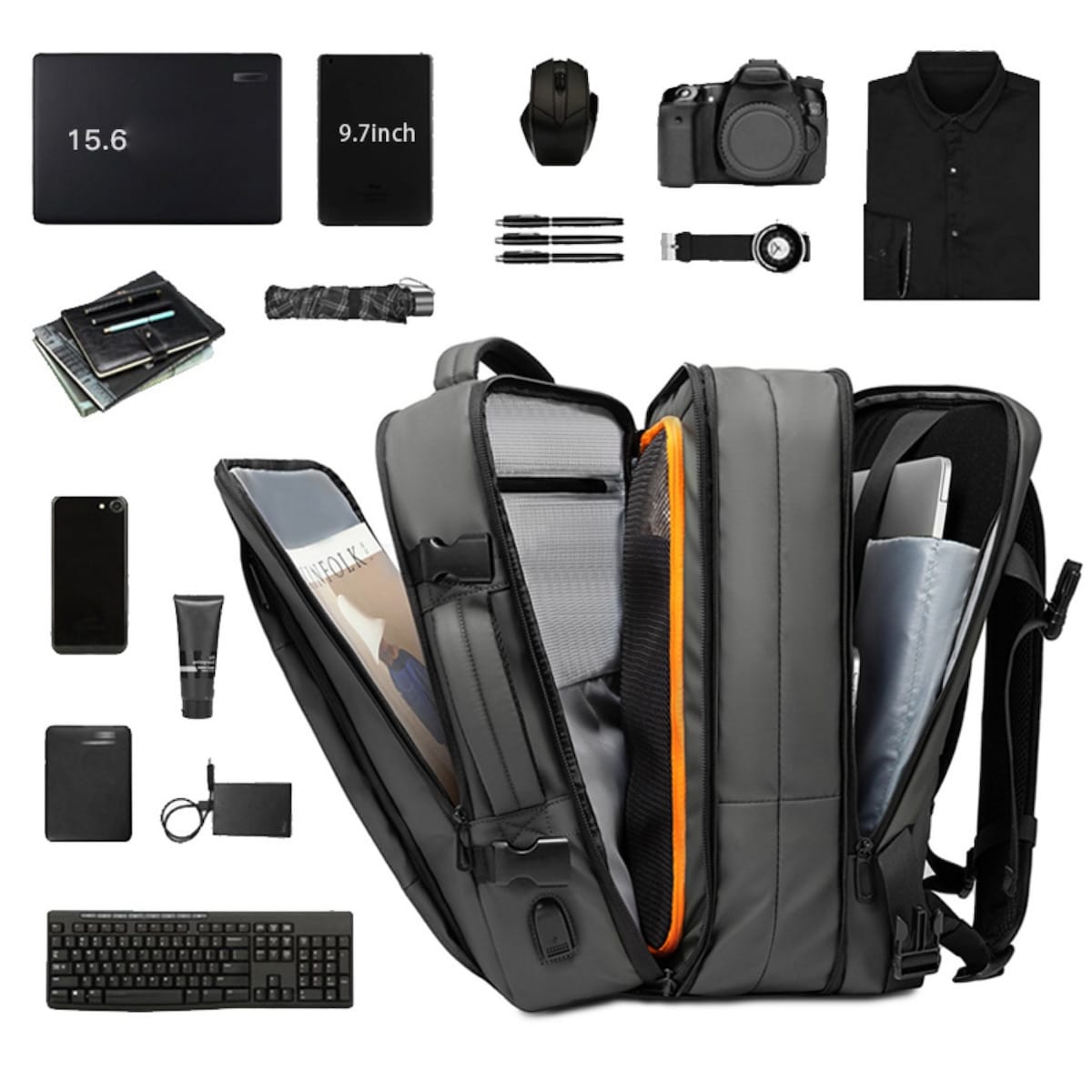 Bange 1908 Αδιάβροχη Τσάντα Πλάτης για Laptop 17.3" Σε Χρώμα Γκρι - Image 2