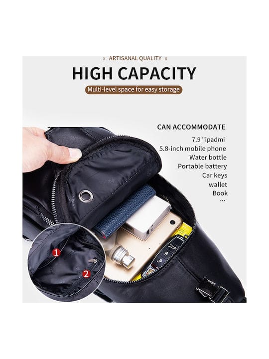 Bull Captain XB-105 Δερμάτινη Ανδρική Τσάντα Στήθους Σε Χρώμα Μαύρο - Image 5