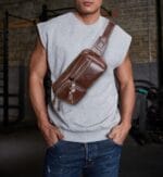 Bull Captain YB 082 Δερμάτινο Ανδρικό Τσαντάκι Μέσης Σε Χρώμα Σκούρο Καφέ - Image 3