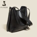Foxer 9136015F Δερμάτινη Γυναικεία Τσάντα Shopper / Ώμου Σε Μαύρο - Image 2