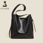 Foxer 9136015F Δερμάτινη Γυναικεία Τσάντα Shopper / Ώμου Σε Μαύρο - Image 3