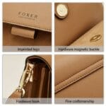 Foxer 954011F Δερμάτινη Γυναικεία Τσάντα Χιαστί / Ώμου Σε Καφέ - Image 6