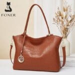 Foxer 986046F Δερμάτινη Γυναικεία Τσάντα Shopper / Ώμου Σε Καφέ - Image 2
