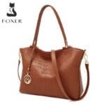 Foxer 986046F Δερμάτινη Γυναικεία Τσάντα Shopper / Ώμου Σε Καφέ - Image 4