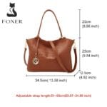 Foxer 986046F Δερμάτινη Γυναικεία Τσάντα Shopper / Ώμου Σε Καφέ - Image 6
