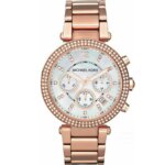 Michael Kors Parker Crystals Ρολόι Χρονογράφος Με Μεταλλικό Μπρασελέ σε Ροζ Χρυσό χρώμα MK5491