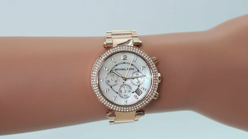 Michael Kors Parker Crystals Ρολόι Χρονογράφος Με Μεταλλικό Μπρασελέ σε Ροζ Χρυσό χρώμα MK5491 - Image 3