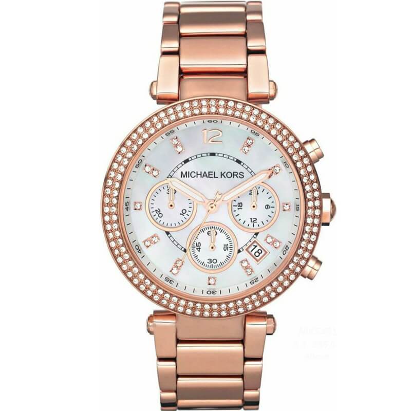 Michael Kors Parker Crystals Ρολόι Χρονογράφος Με Μεταλλικό Μπρασελέ σε Ροζ Χρυσό χρώμα MK5491 - Image 1