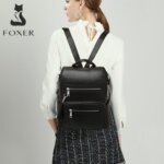 Foxer 9135070F Δερμάτινη Γυναικεία Τσάντα Πλάτης Σε Μαύρο - Image 7
