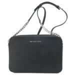 Michael Kors Large Silver Saffiano Δερμάτινη Γυναικεία Τσάντα Χιαστί / Ώμου Σε Μαύρο
