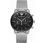 Emporio Armani Ρολόι Χρονογράφος με Ασημί Μεταλλικό Μπρασελέ Aviator AR11104