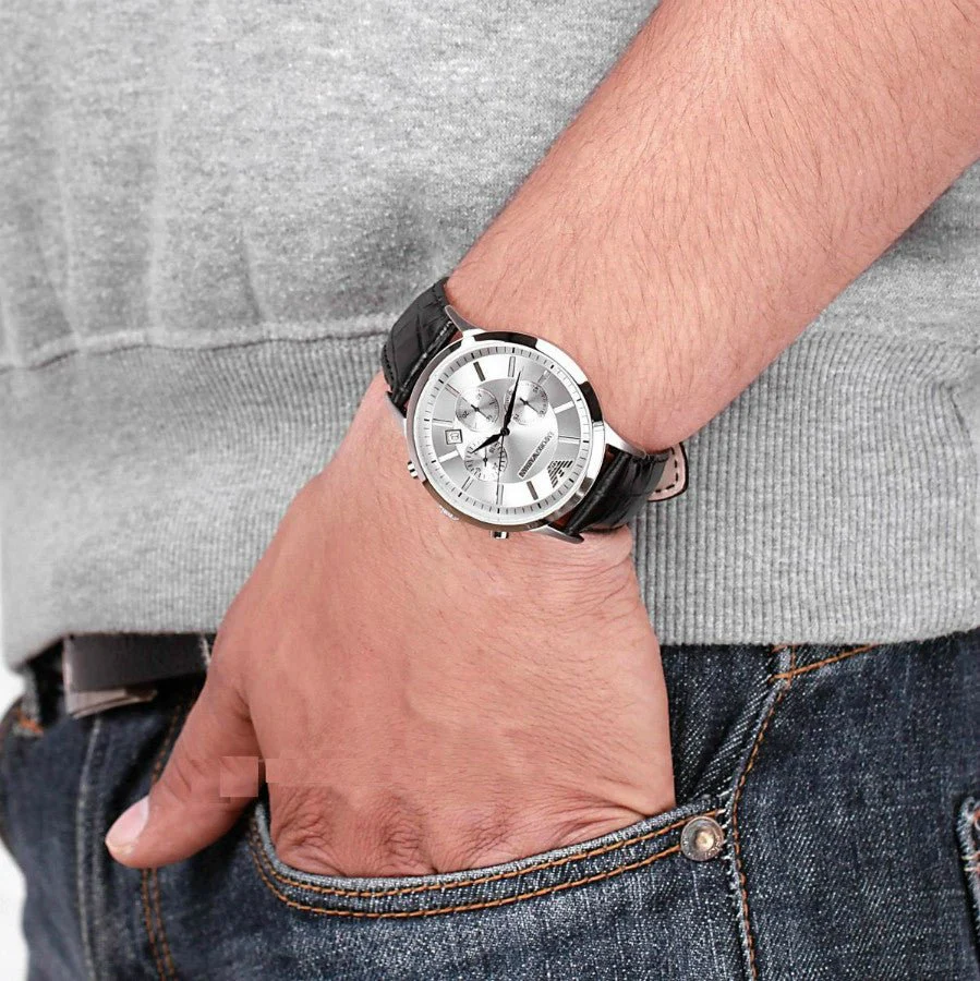 Emporio Armani Ρολόι Χρονογράφος με Δερμάτινο Λουράκι σε Μαύρο AR2432 - Image 6