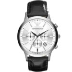 Emporio Armani Ρολόι Χρονογράφος με Δερμάτινο Λουράκι σε Μαύρο AR2432