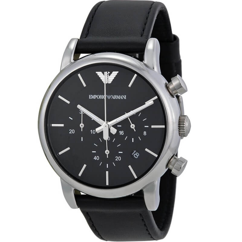 Emporio Armani Ρολόι Χρονογράφος Classic με Δερμάτινο Λουράκι σε Μαύρο AR1733