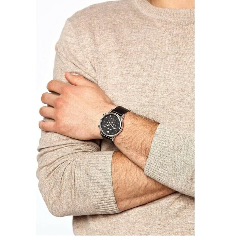 Emporio Armani Ρολόι Χρονογράφος Classic με Δερμάτινο Λουράκι σε Μαύρο AR1733 - Image 7