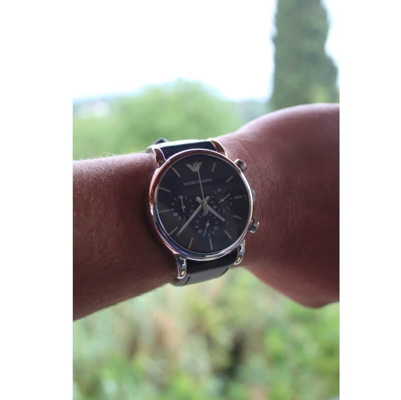 Emporio Armani Ρολόι Χρονογράφος Classic με Δερμάτινο Λουράκι σε Μαύρο AR1733 - Image 5