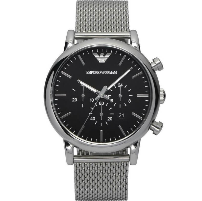 emporio_armani_classic_andriko_roloi_46mm_chronografos_mpatarias_me_asimi_metalliko_mprasele_ar1808 Emporio Armani Classic Ρολόι Χρονογράφος με Ασημί Μεταλλικό Μπρασελέ AR1808 - Image 1