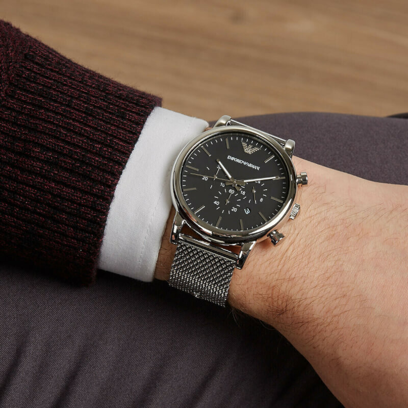 Emporio Armani Classic Ρολόι Χρονογράφος με Ασημί Μεταλλικό Μπρασελέ AR1808 - Image 2