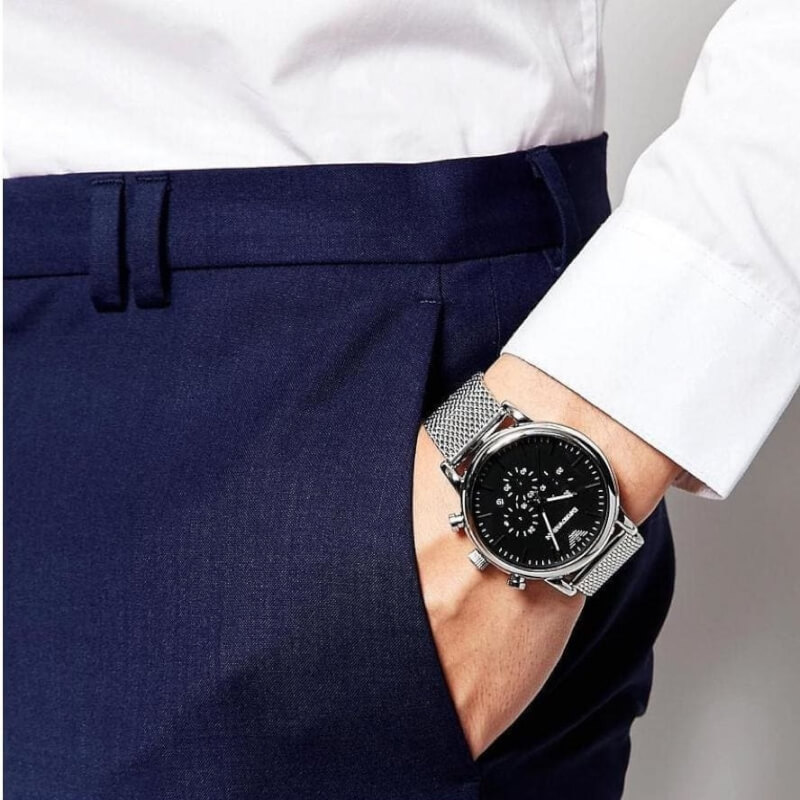 Emporio Armani Classic Ρολόι Χρονογράφος με Ασημί Μεταλλικό Μπρασελέ AR1808 - Image 3