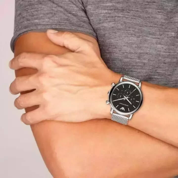 Emporio Armani Classic Ρολόι Χρονογράφος με Ασημί Μεταλλικό Μπρασελέ AR1808 - Image 4